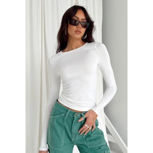 Beyaz Bisiklet Yaka Basic Uzun Kollu Body MG1701