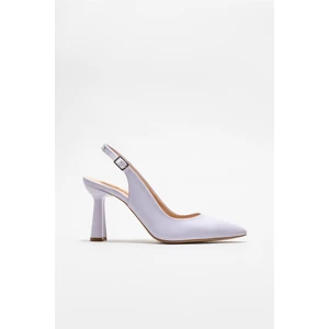 Lila Deri Kadın Topuklu Ayakkabı