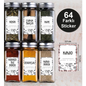 Dijitalist Baskı 64 Adet Modern Kuruyemiş - Baharat - Bakliyat Kavanoz Etiketi - Sticker