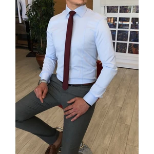 Terzi Adem Italyan Stil Slim Fit Saten Kravat Yaka Gömlek B.mavisi T4773