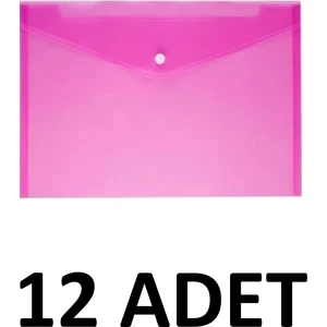 Şeffaf A4 Çıtçıtlı Dosya Zarf Dosya 12 Adet Pembe