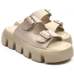 Kadın Sero Ten Çift Bant Kalın Taban Ortopedik  Sandalet Terlik