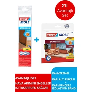 Tesamoll D-Profil  Kapı Pencere Izolasyon Bandı, 6MX9MMX7MM, Kahverengi + Kapı Altı Hava Akımı Önleyici Fırça, 1MX37MM