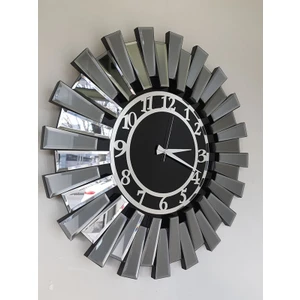 Ayna Denizi Güneş Twins Smoked Latin Black Model Gümüş Siyah Renk 70 Cm Dekoratif Aynalı Duvar Saati