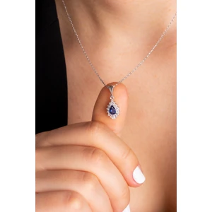 Kadın 925 Ayar Gümüş Damla Safir Taşlı Kolye