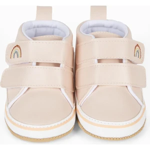 First Step Gökkuşağı Nakışlı Cırt Cırtlı Kız Bebek Patik Ilk Adım AYAKKABISI-PUDRA-G-2360