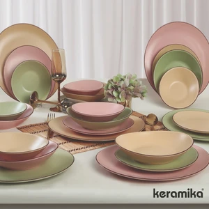 24 Parça 6 Kişilik Stoneware Çok Renkli Dayanıklı Seramik Yemek Takımı Seti