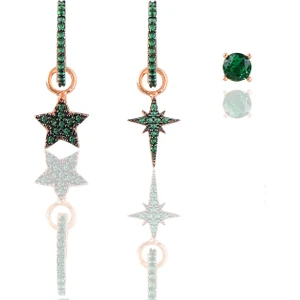 Söğütlü Silver Gümüş Rose Yeşil Taşlı Kutup ve Deniz Yıldızı Kombin Üçlü Küpe Seti
