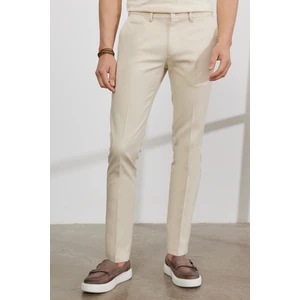 Altınyıldız Classics Erkek Ekru Slim Fit Dar Kesim Yan Cepli Pamuklu Esnek Armürlü Pantolon