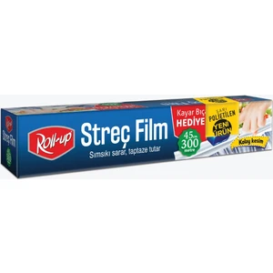 Roll Up Sarı PE Streç Film 45 cm x 300m 8mic (Kayar Bıçak Hediyeli)