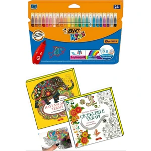 Mandala Boyama Seti Büyükler İçin 2 Kitap ve 24 Renkli Keçeli Kalem