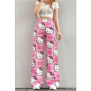 Unisex Pembe Hello Kitty Cat Bol Paça Eşofman Altı