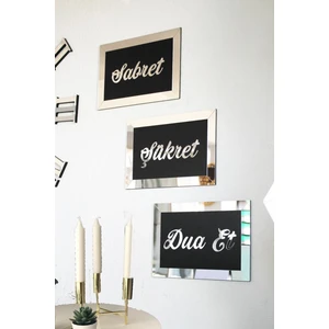 Home Jamin 3D (Üç Boyutlu) Gümüş Aynalı Sabret Şükret Dua Et Üçlü Set Islami Duvar Tablosu