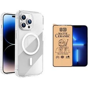 iPhone 13 Pro Max Magsafe Şeffaf Kılıf +Mat Seramik Ekran Koruyucu