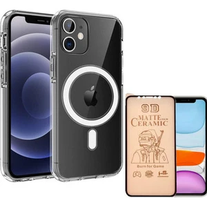iPhone 11 Magsafe Destekli Şeffaf Kılıf + Mat Seramik Nano Ekran Koruyucu