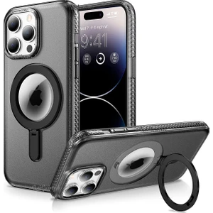 M.TK Moveteck Apple Iphone 14 Pro Uyumlu Kılıf Magsafe Şarj Özellikli Mag Standlı Büyüteç Merçek Halkalı Rock Serisi Logo Gösterir Case