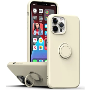 Apple iPhone 14 Plus Için Ince Silikon Yüzük Stand Telefon Kılıfı - Beyaz (Yurt Dışından)