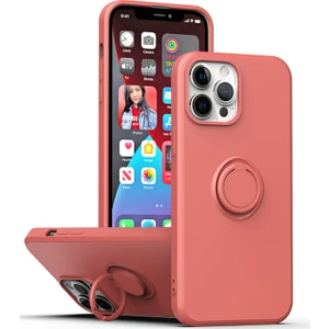 Apple iPhone 14 Plus Için Ince Silikon Yüzük Stand Telefon Kılıfı - Koyu Kırmızı (Yurt Dışından)
