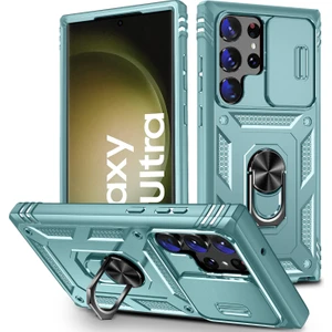 Galaxy S23 Ultra Için Kayar Lens Koruyucu Halka Standlı Telefon Kılıfı - Yeşil (Yurt Dışından)