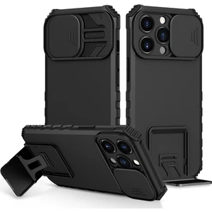 Apple iPhone 14 Pro Kayar Kamera Kapaklı Standı Telefon Kılıfı - Siyah (Yurt Dışından)