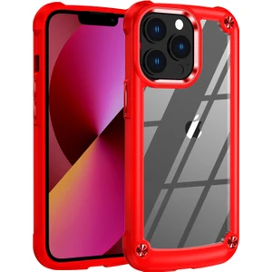Apple iPhone 14 Pro Max Için Şeffaf Sert Pc Tpu Tampon Telefon Kılıfı - Kırmızı (Yurt Dışından)