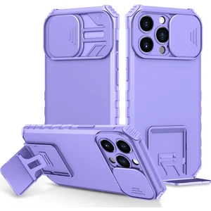 Apple iPhone 14 Pro Kayar Kamera Kapaklı Standı Telefon Kılıfı - Mor (Yurt Dışından)