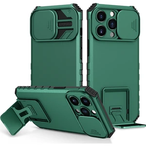 Apple iPhone 14 Pro Kayar Kamera Kapaklı Standı Telefon Kılıfı - Yeşil (Yurt Dışından)