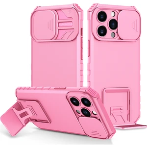 Apple iPhone 14 Pro Kayar Kamera Kapaklı Standı Telefon Kılıfı - Pembe (Yurt Dışından)