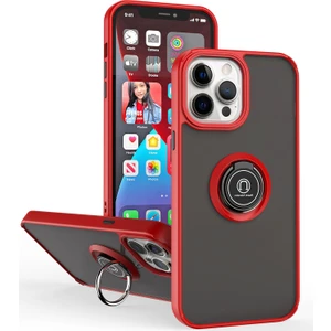 Apple iPhone 14 Pro Max Için Yüzük Stand Mat Sert Silikon Telefon Kılıfı - Kırmızı (Yurt Dışından)
