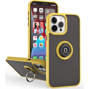 Apple iPhone 14 Pro Max Için Yüzük Stand Mat Sert Silikon Telefon Kılıfı - Sarı (Yurt Dışından)