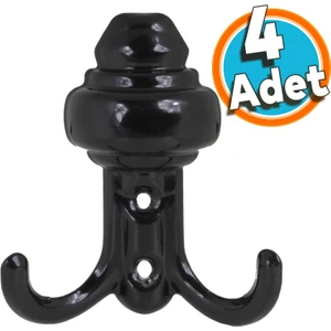 Vestiyer Duvar Askısı Kapı Dolap Elbise Askılığı Siyah Metal Askı (4 Adet)