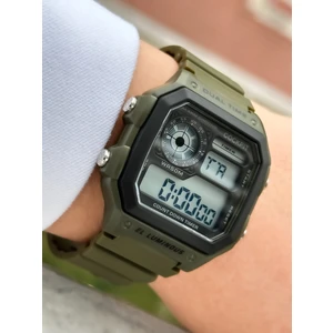 Marka  Water Resist ,alarm, Işıklı, Yeşil Silikon Kordon Kare Spor Bay/bayan Kol Saati