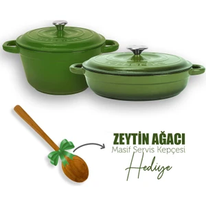 Döküm 2x New Heritage Serisi Döküm Demir Tencere Tava Seti - Yeşil