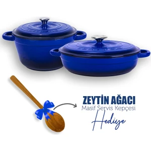 Döküm 2x New Heritage Serisi Döküm Demir Tencere Tava Seti - Mavi