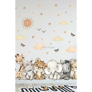 Sticker Ekspres Boho Safari Hayvanlar Çocuk Odası Duvar Sticker Seti