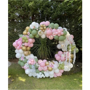 Best Parti Krom Gold Küf Yeşili Makaron Pembe ve Beyaz Balon Seti 50 Adet