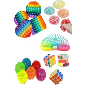 Stres Giderici Set 1 Popit 1 Zeka Küpü 1 Beyin Stres Topu 1 Stres Yayı 1 Işıklı Stres Topu