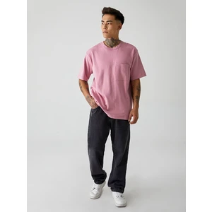 Erkek Sıfır Yaka Basıc Kısa Kol Relaxed Pembe T-shırt