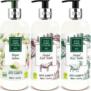Eyüp Sabri Tuncer Düvenci Toptan Sıvı Sabun 500 ml 3' Lü Model 16 (Eşek Sütü, Keçi Sütü ve Beyaz Sabun)