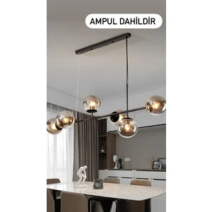 Rikardo Modern Camlı Komple Siyah Avize E 27 Duy Uyumlu Beyaz LED Ampüller Dahil