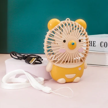 Beautifyy Sevimli Çizgi Film Ayı Mini Fan Çocuk El Fan Açık Portatif USB Şarj Fan (Yurt