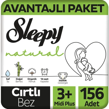 Sleepy Natural Avantajlı Paket Bebek Bezi 3+ Numara Midi Plus 156