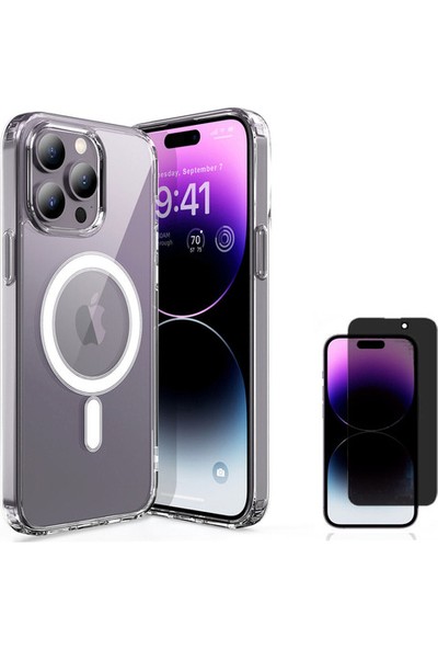 Tiger iPhone 14 Pro Max Magsafe Destekli Şeffaf Kılıf + Hayalet Ekran Koruma