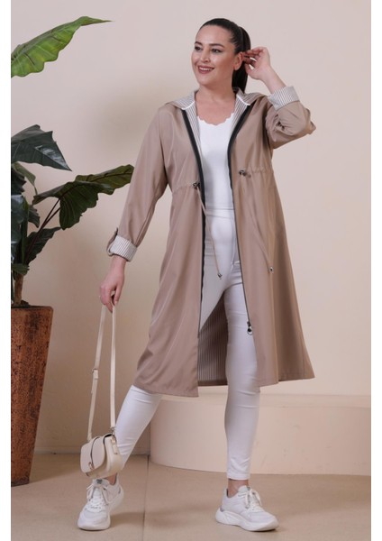 Kadin Uzun Tesettur Trenckot Buyuk Beden Fermuarlı Trenc indirimleri