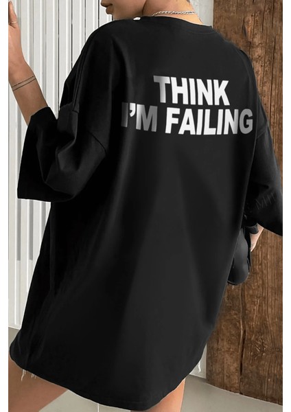 Kadın Siyah M'ı Baskılı Oversize T-Shirt