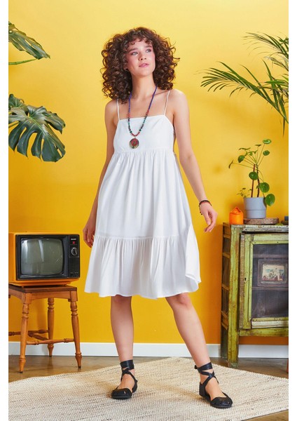 Ip Askılı Katlı Kare Yaka Elbise fiyatları