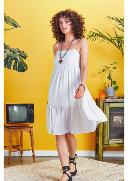 Ip Askılı Katlı Kare Yaka Elbise modelleri