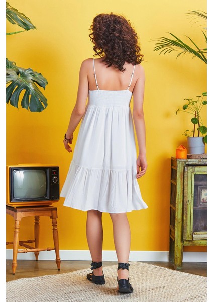 Ip Askılı Katlı Kare Yaka Elbise indirimleri