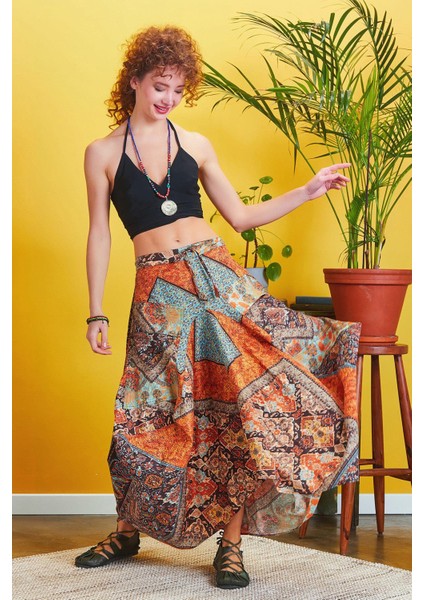 Beli Bağcıklı Cep Detaylı Şalvar Uzun Etek