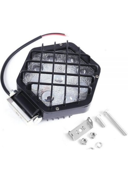 48W Altıgen Kafesli Siyah 16 LED Off Road Tekne Çalışma Lambası